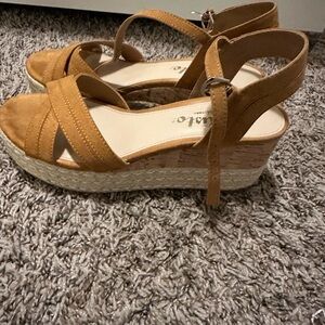 Women’s Tan Espadrille Wedge Sandals with Ankle Strap